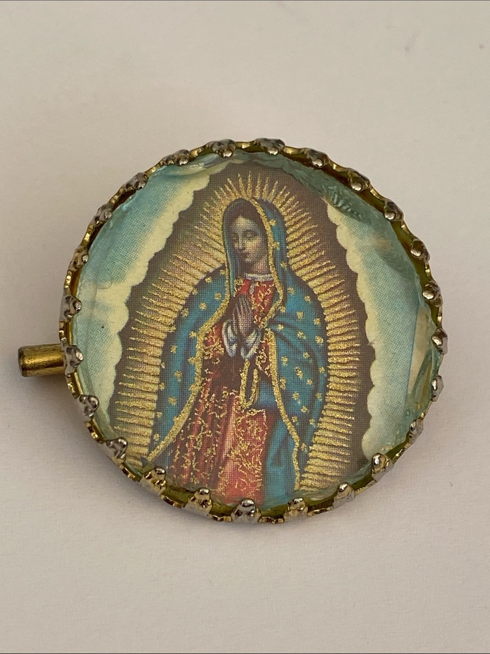 Religious faithful, spiritual, our Lady of Guadalupe vintage brooch